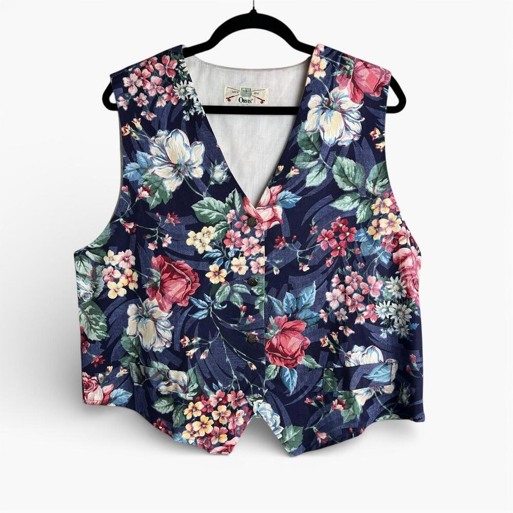 Vintage Orvis Floral Tapestry Cotton Vest